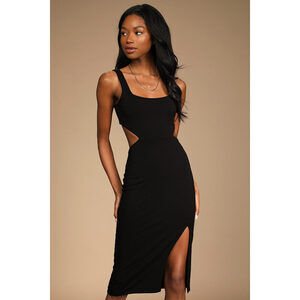 Lulus How I Feel Black Cutout Bodycon Midi Dress - Size M